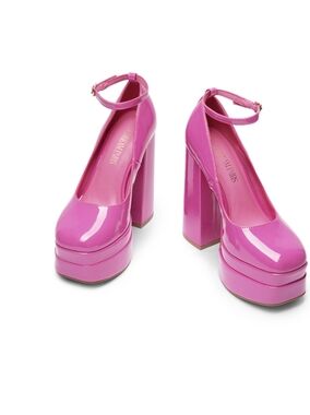 Women’s Platform Pumps in Hot Pink — Vegan Leather Chunky Heel Platform